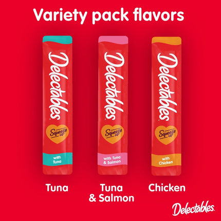 Hartz Delectables Squeeze Up Cat Treat Variety Pack, 72 Count, 0.5oz Tubes, Lickable Wet Cat Treats, New