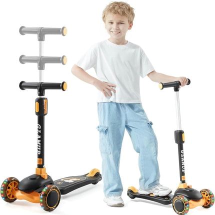 GLAMUP Kids Kick Scooter with 3 Light-Up Wheels, Adjustable Height, Easy-Folding Mechanism - New Open Box