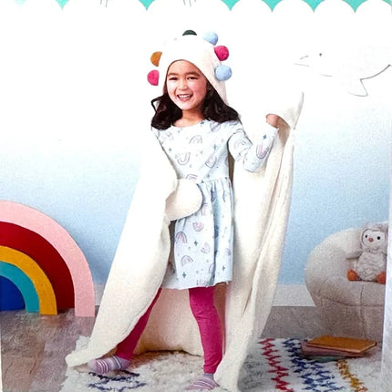 Pillowfort Pom Pom Hooded Blanket With Built-In Hand Mitts Kids