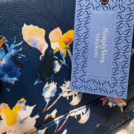 Simply Vera Vera Wang Buena Satchel Handbag Navy Blue Floral