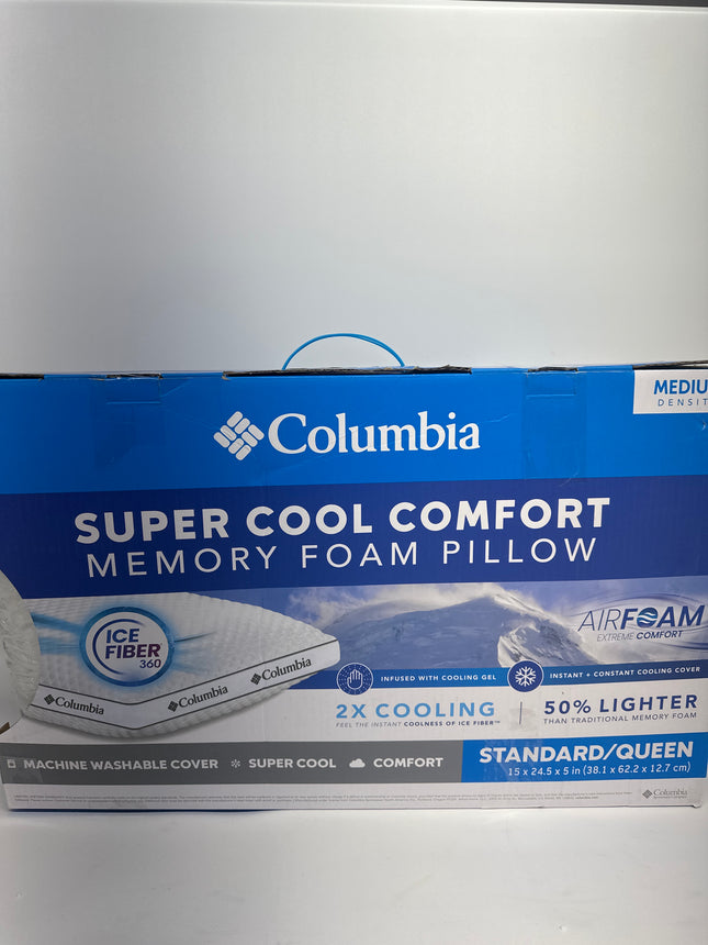 Columbia Super Cool Comfort Memory Foam Pillow - Medium Density, New Open Box