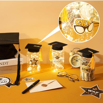 8 Pcs Graduation Jar Decorations with LED Lights - New Open Box