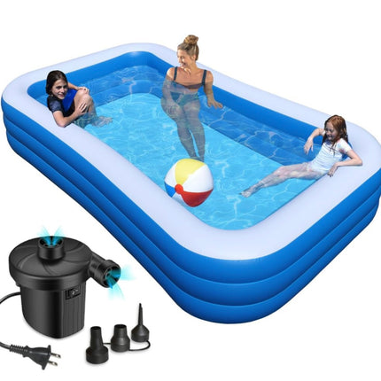 Large Inflatable Family Pool with Electric Pump, 120” x 72” x 22” (New White, New in Box, Box Open)