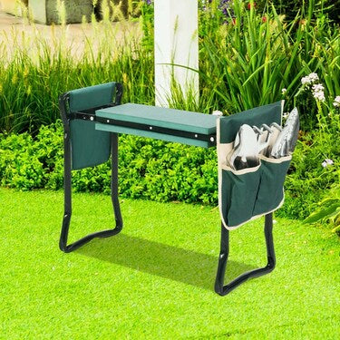 SKUSHOPS Heavy Duty Foldable Garden Kneeler and Seat Gardening Bench with Two Tool Pouches and 6” Wide Soft Kneeling Pad.