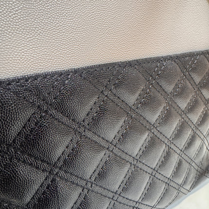 Anne Klein Two-Tone Quilted Satchel Handbag Cream & Black Gold Chain Accent