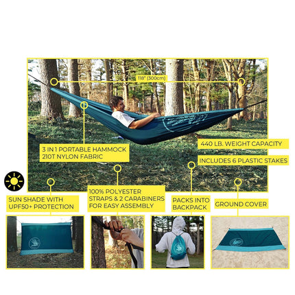 Body Glove 3-in-1 Portable Hammock, Open Box, UPF50+ Protection, 118-Inch, Open Box