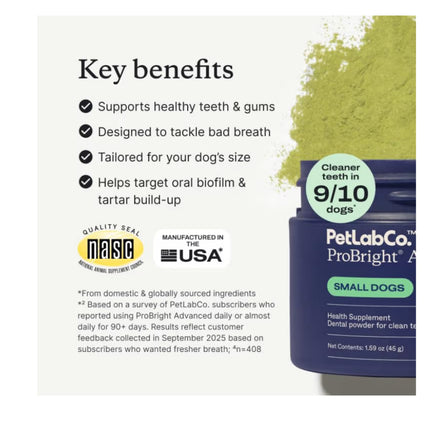 PetLab Co. ProBright Advanced Dental Powder - Dog Breath Freshener - Teeth Cleaning Made Easy