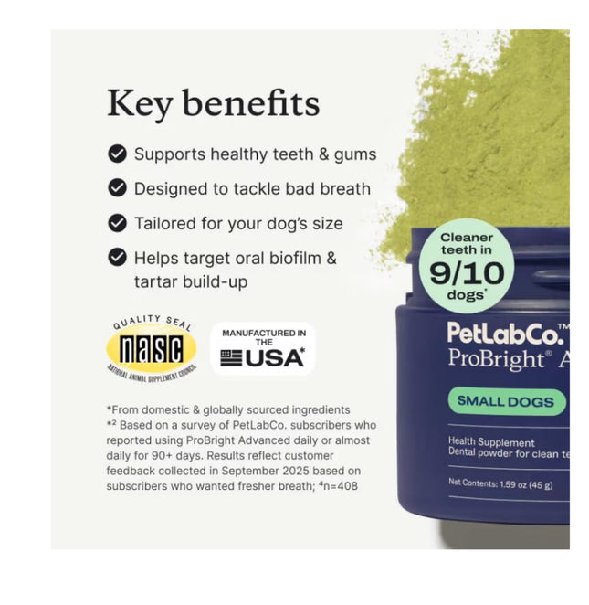 PetLab Co. ProBright Advanced Dental Powder - Dog Breath Freshener - Teeth Cleaning Made Easy