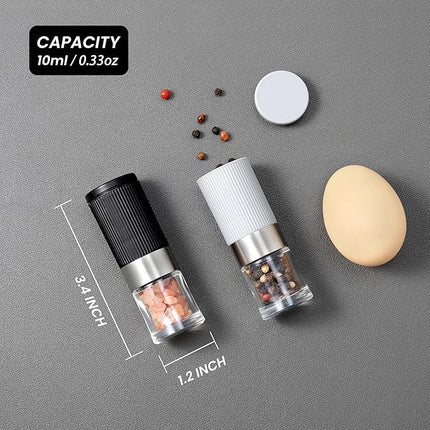 Mini Salt and Pepper Grinder Set – Adjustable Coarseness, Portable with Funnel & Bag – Open Box