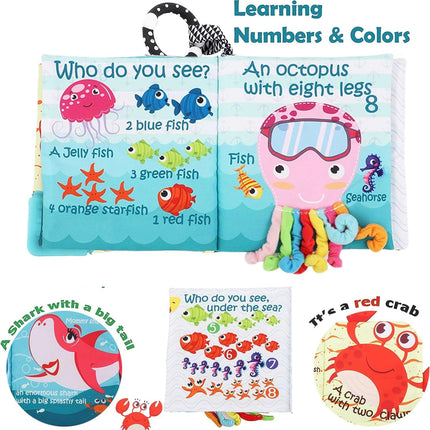 Bebe Mondo Fish Baby Books Toys - Touch and Feel Cloth Soft Crinkle Books for Babies - Open Box