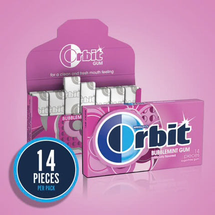 ORBIT Bubblemint Chewing Gum No Artificial Colors Sugar Free, 12 Packs of 14-Pieces - EXP. 07/30/26