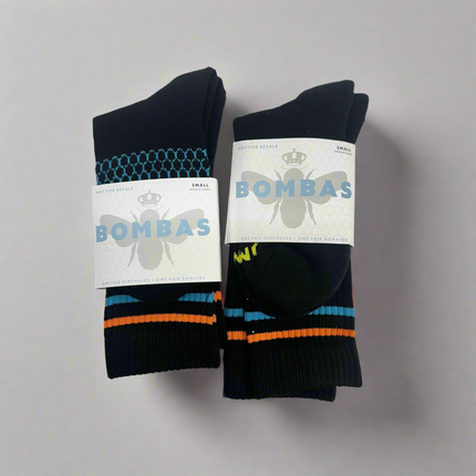 Bombas Men’s Crew Donation Socks (2-Pack, Black) - (Made for Donation) New Sizes- XS,S or M