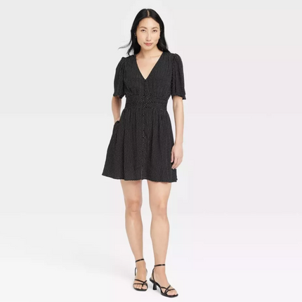 A New Day Women’s Black Polka Dot Dress - New