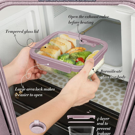 Borohouse 12-Pack Glass Containers with Tempered Lids - Oven Safe Meal Prep - Pink