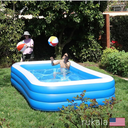 Large Inflatable Family Pool with Electric Pump, 120” x 72” x 22” (New White, New in Box, Box Open)