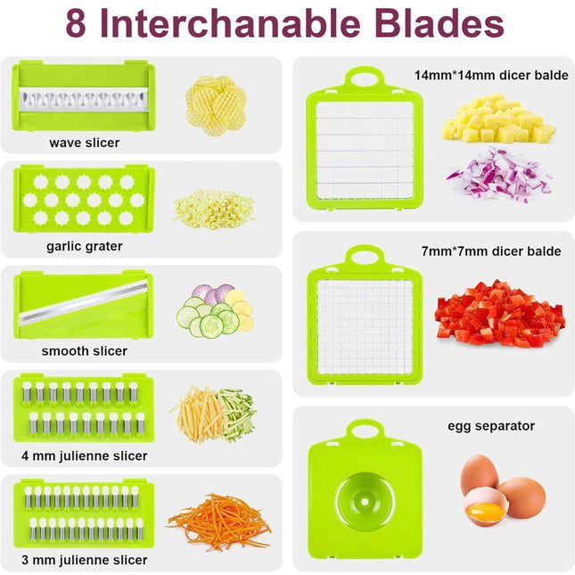 10-in-1 Vegetable Chopper, Onion Chopper, Mandolin Slicer with Adjustable Blades and Container - Gray, New Open Box