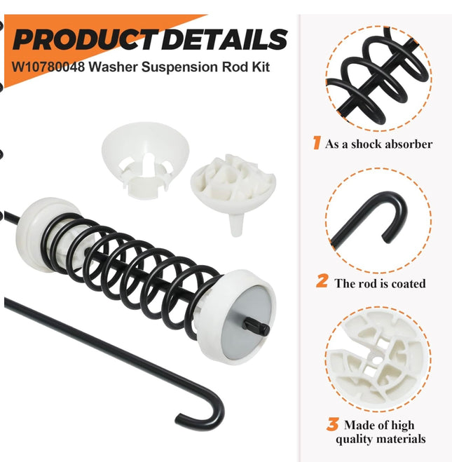 Beaquicy W10780048 Washer Suspension Rod Kit - New Open Box