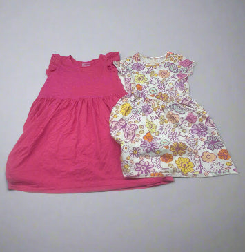 Girls’ 2-Pack Pink and Floral Print Dresses Size XL (14)