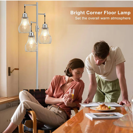 Dimmable Floor Lamp, Farmhouse Industrial Standing Tree Lamp with Edison Bulbs - New