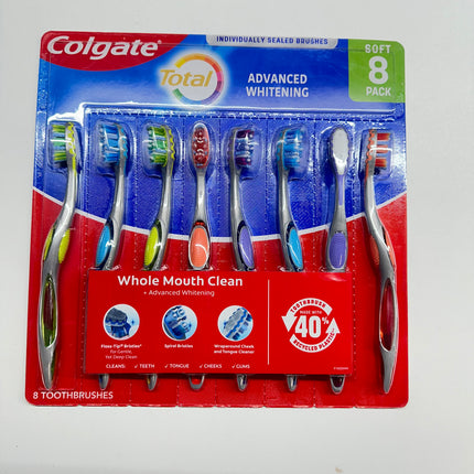 Colgate Total Advanced Whitening Soft Toothbrushes 8-pack, individually sealed, whole mouth clean”
