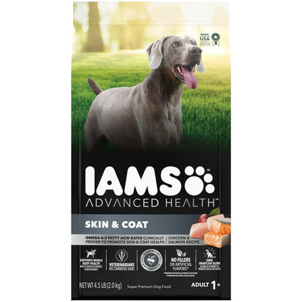 IAMS Advanced Health Skin & Coat Chicken and Salmon Recipe Adult Dry Dog Food, 4.5 lb Bag Exp. 4/6/2027