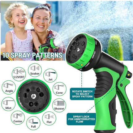 25 ft Expandable Garden Hose - Kink-Free Flexible Water Hose with 10 Function Spray Nozzle, 3/4 Brass Connectors, Leakproof Lightweight Expanding Hose (Green, 25FT) - New