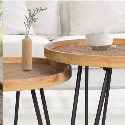 Oakrain Nesting Tables for Living Room, Round Coffee Tables Set of 2, Natural Wood - New Open Box