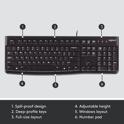 Open Box Logitech K120 USB Ergonomic Desktop Keyboard - Black (920-002478)