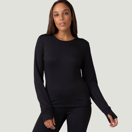 Free Country Micro-tech Heat Women's Force Grid Fleece Base Layer Top Black, Size Medium
