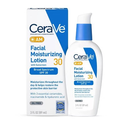 CeraVe Face Moisturizer with Sunscreen, AM Facial Moisturizing Lotion for Normal to Dry Skin - SPF 30 - 3 fl oz: