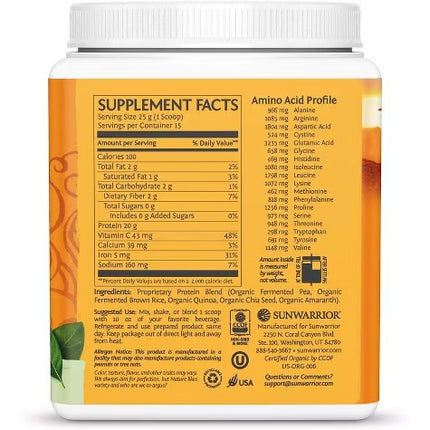 Sunwarrior Vegan Protein Powder Unflavored | Organic Protein Powder - 15 Servings