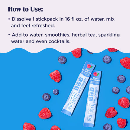 Ultima Replenisher Daily Electrolyte Powder – Blue Raspberry, 20 Stickpacks – EXP. 10/2027