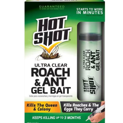 Hot Shot Ultra Clear Roach and Ant Gel Bait, Kill Roaches and Ants Outdoors Indoors, 2.5 Ounce