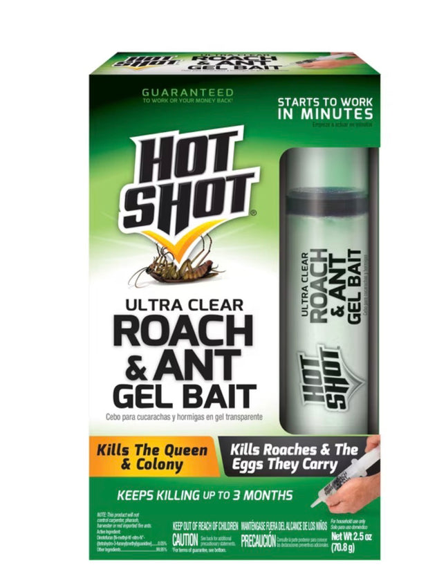 Hot Shot Ultra Clear Roach and Ant Gel Bait, Kill Roaches and Ants Outdoors Indoors, 2.5 Ounce