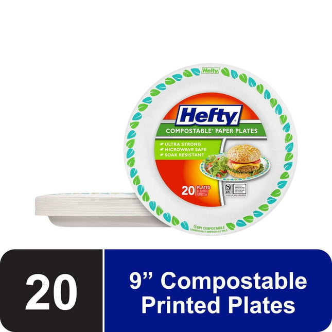 Hefty Compostable Paper Plates, Disposable Plates, 8.6 inches, 20 Count
