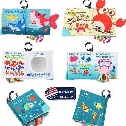 Bebe Mondo Fish Baby Books Toys - Touch and Feel Cloth Soft Crinkle Books for Babies - Open Box