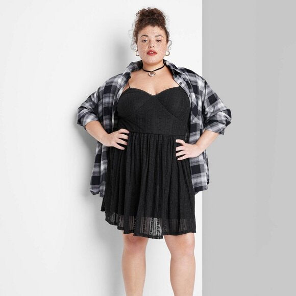 Wild Fable Black Strapless Lace Skater Dress - New 3X