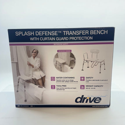 Drive Medical Splash Defense Tub Transfer Bench with Curtain Guard Protection - New Open Box