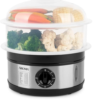  AROMA 5Qt. 2-Tier Food Steamer - BPA-Free, Dishwasher Safe, Black (New)