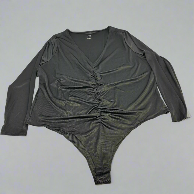 A New Day Women's V-Neck Ruched Long Sleeve Bodysuit, New, Size 3X

