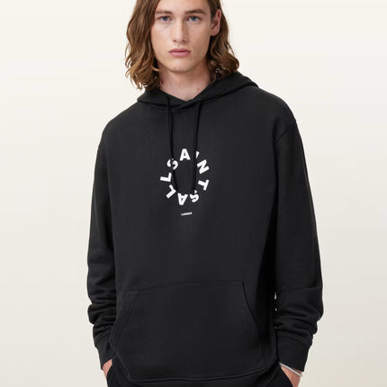 AllSaints Tierra Pullover Circle Logo Hoodie Black Size L New
