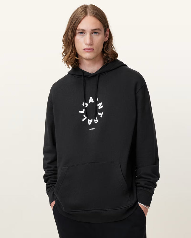 AllSaints Tierra Pullover Circle Logo Hoodie Black Size L New