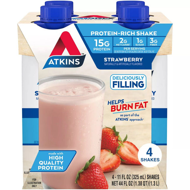 Atkins Ready-to-Drink Strawberry Shake - 4 Pack,