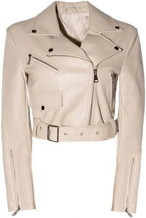 Azalea Wang Plus Crop Moto Leather Jacket Beige M - New