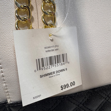 Anne Klein Two-Tone Quilted Satchel Handbag Cream & Black Gold Chain Accent