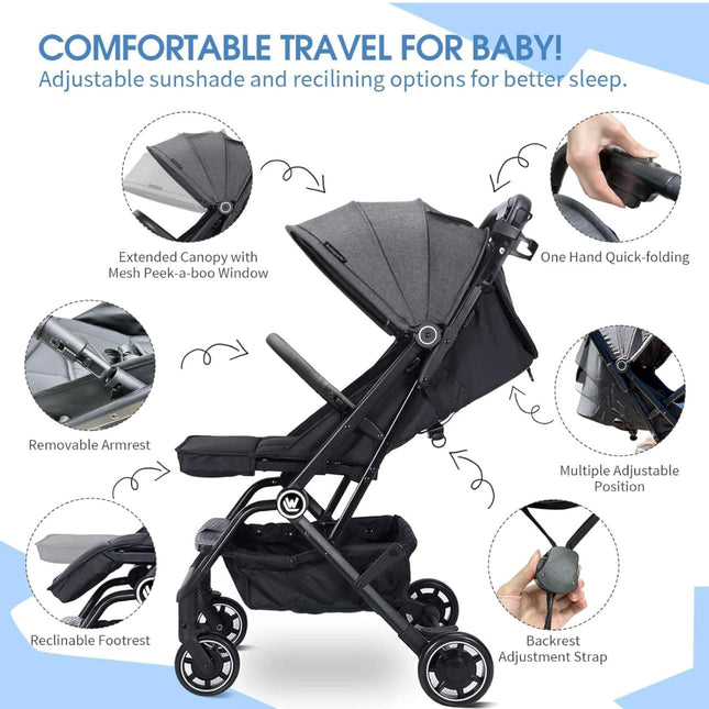 CozyKid Lightweight Baby Stroller, Compact Travel Stroller with Cup Holder & Sleep Shade - New Open Box