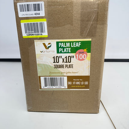 Verterra 10-Inch Square Palm Leaf Plates, 100-Pack - New Open Box