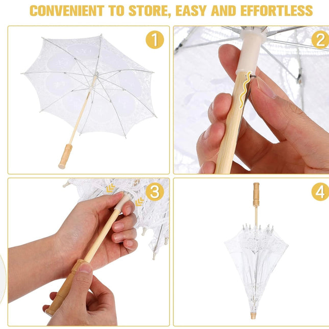 Toyvian 2 Pcs 12 Inch Lace Parasol Umbrella - Wedding Umbrella for Bride, Wedding Gift, Photo Props, Kids Gift, White & Beige - Open Box