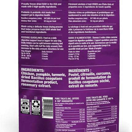 PureBites+ Gut & Digestion Freeze Dried Dog Treats, 5 Ingredients, Made in USA, 3oz