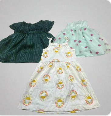 3-Pack Girls’ Dresses, Size 2T - Rainbow, Floral, and Green Dresses – New with Tags